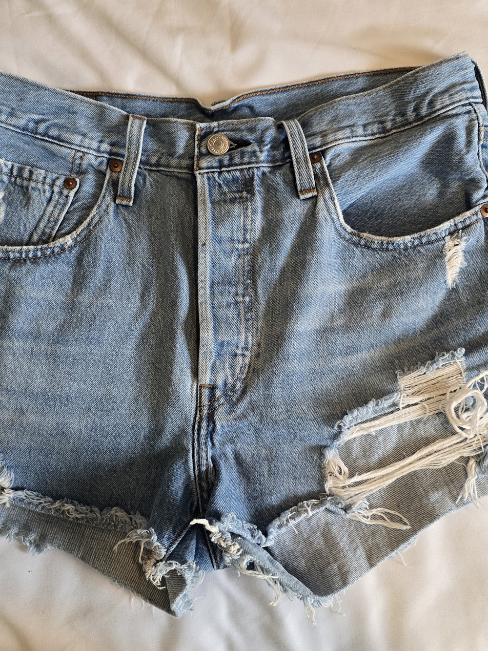Levi's Women's 501 Light Blue Distressed Demin Jean Shorts